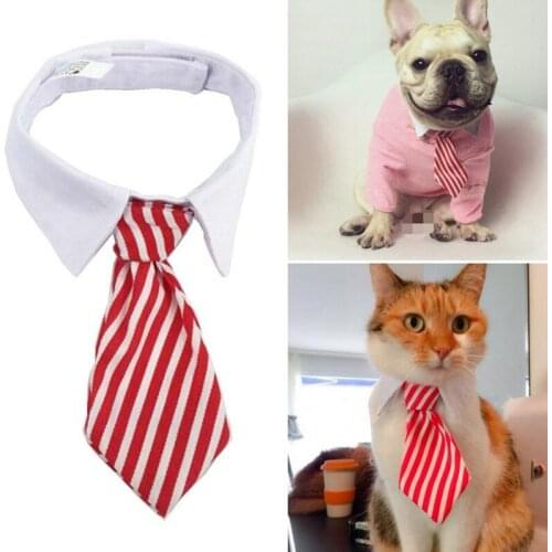Adjustable Cute Pet Fashion Striped Tie Pure Cotton Cat Dog Blue And Red Collar Pet Accessories Suit For Puppy And Kitten
