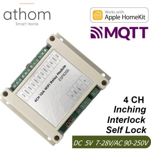 ATHOM Homekit 4CH WiFi Relay Module Inching Switch Self-locking Entry Access Gate Control DC 5V 12V 7V-30 AC90-250V V