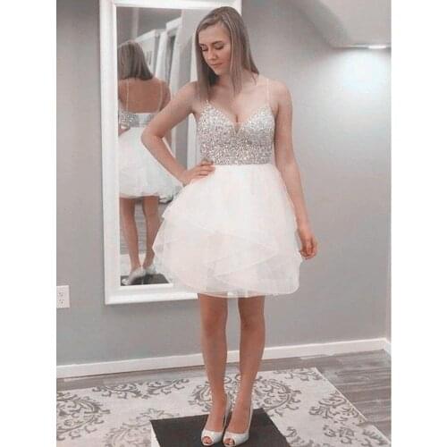 Romantic Sparkly Spaghetti Homecoming Dresses Sequins Lace Up Sexy Short Cocktail Dress Tiered A Line Party Gowns Custom Made