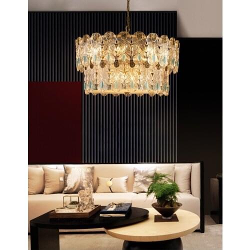 Light luxury copper chandelier postmodern atmosphere living room glass lamp simple design dining room bedroom lighting