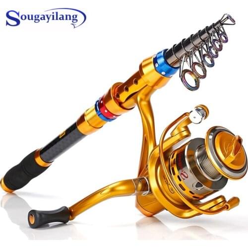 Sougayilang Telescopic Fishing Rod and 13+1 Ball Bearings Spinning Fishing Reel Combo Saltwater Freshwater Carp Fishing Tackle