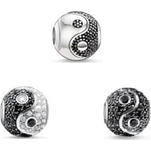 Silver White Black Zirconia Asian Yin-yang Karma Beads Fit Bracelet Necklace, Gossip DIY Bead Accessories Jewelry For Women Men