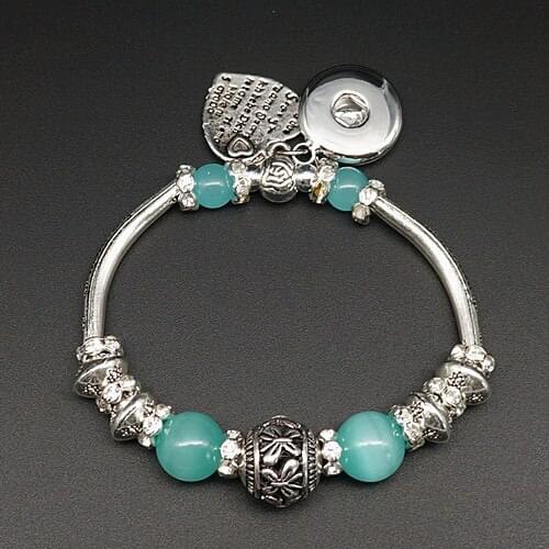 SG0066 Fashion Charming Silver color stone beads metal Snap bracelet bangle Elastic fit 18MM snap buttons jewelry wholesale