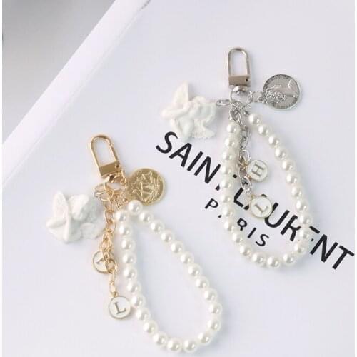 Cute keychain pendant pearl bowknot bag hanging jewelry car key ring bracelet girl gift