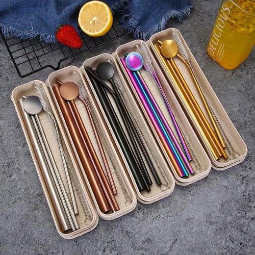Random color Environmentally friendly stainless steel straws with packing box cleaning brush reusable straw accessories new