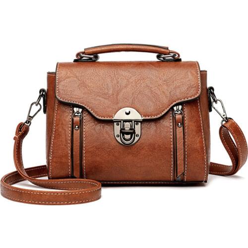 SMOOZA Vintage Leather Female Top-handle Bags Small Women Handbags And Purses Casual Shoulder Bag Lady High Quality Flap Bag