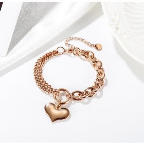 Titanium Bracelet On Hand Girlfriend Birthday Gift Jewelry Rose Gold Color Stainless Steel Wrist Bangles Charm Double Type Chain