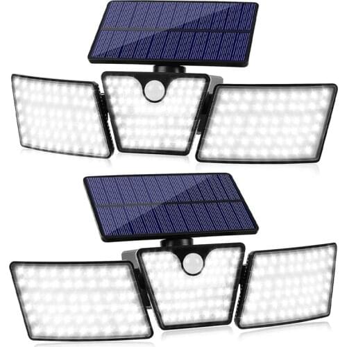 Solar Lights Outdoor 3 Head 360 Degree Adjustable Flood Lights For Wall Porch Garden Patio Yard Garage Pathway 2 Pack