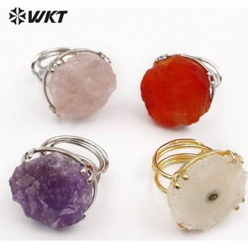 WT-R313 Bohemia Style Beautiful Angel Quartz Rings Round Shape Healing Quartz Multi Colors Option Women Widding Bridesmaid Rings