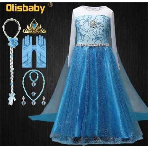 2-10 Years Girls Summer Elegant Queen Elsa Costume Christmas Fantasy Girl Princess Bling Crystal Elsa Prom Birthday Party Dress