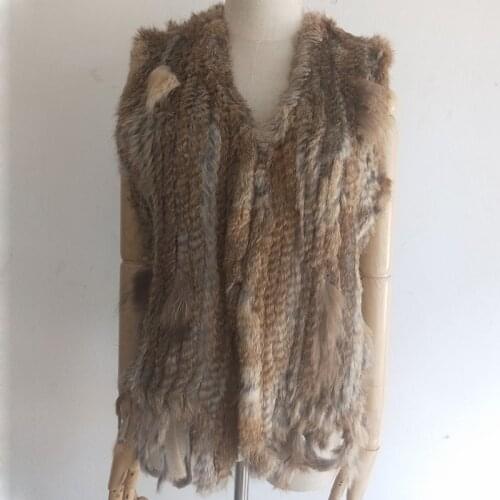 Knitted Real Rabbit Fur Vest With Tassel Casual Women Autumn Real Fur Gelit Ladies Sleeveless Real Fur Coats For Womans