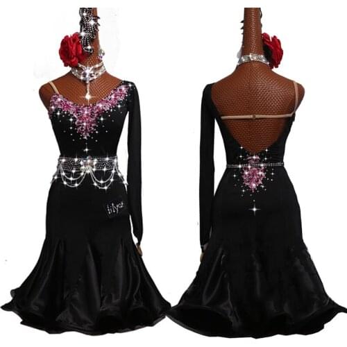 New Latin Dance Dress Women Black Dance Dress Crimping Dance Skirt Salsa Rumba Flamengo Female Stage Perform Latin Dress BL1994