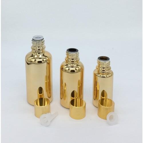 10ml 15ml 20ml 30ML 50ml 100ml gold Glass Bottle Vials Essential Oil Bottle with screw cap plug Perfume bottles 480pcs/lot