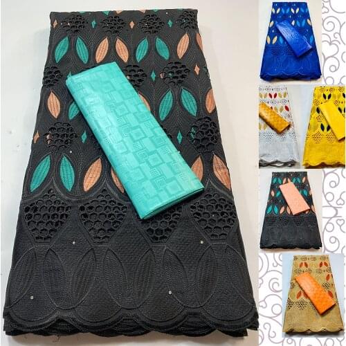 2021 New Hollow-Out Cotton Embroidery Fabric By 2.5+2.5 Yards Nigerian Lace Fabric For Fair Dress High Quality Lace Cloth 2318G4