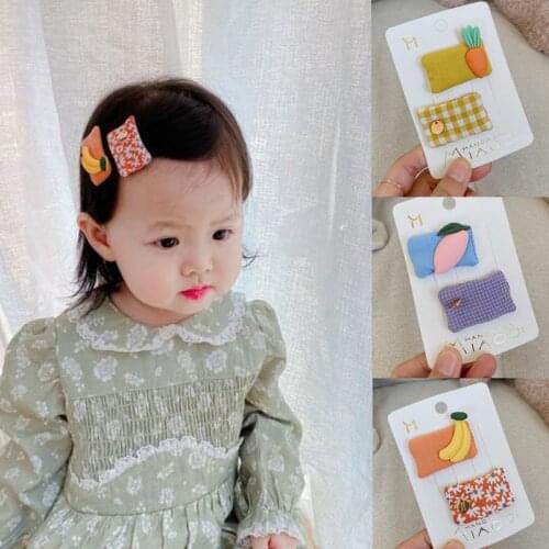 4/6pcs/Set Non-slip Snap Hair Clips for Baby Girls Print Cotton Cloth Toddlers Hairpins Fruit Barrettes Kids Hair Accessories