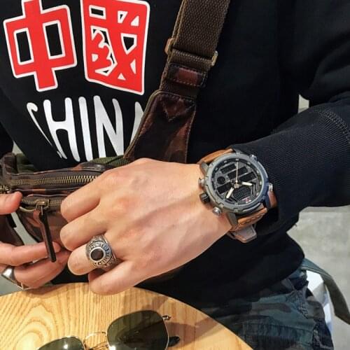 NAVIFORCE Top Luxury Brand Men Analog Digital Leather Sports Watches Mens Army Military Watch Man Quartz Clock Relogio Masculino