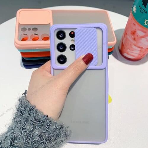 For Samsung Galaxy A52 A12 S21 Note 20 Ultra Slide Camera Lens Protection Phone Case For samsung s21 a52 a12 Matte Soft cover