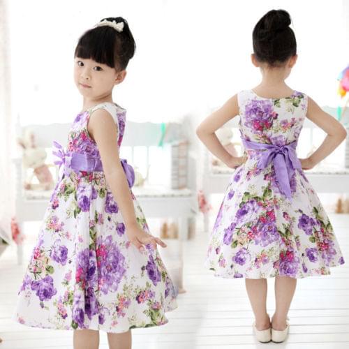 Girls Children Clothing Dresses Summer Princess Party Purple Flower Bow Gown Full Dresses 2 4 6 7 8 9 10 Years Girls Dressing