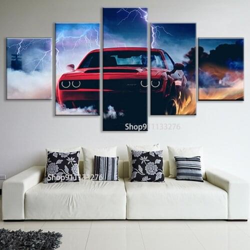 Dodge Challenger Devil Wall HD Print Modern Art Picture 5 Piece Modular Wallpaper Poster Living Room Home Decor frame