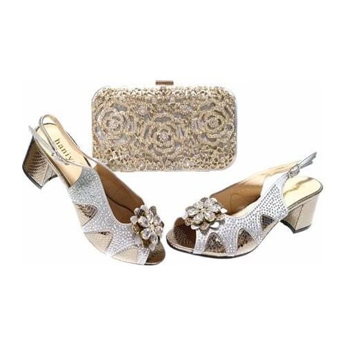 Doershow fashion Shoes and Bag Set African Sets silver Color Italian Shoe Bag Set Decorated with Rhinestone High Quality SGT1-8