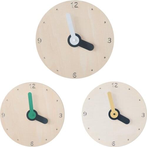 Household Nordic Round Simple Childrens Room Wooden Mute Clock Wall Decoration Home Living Room Christmas Decoration Gifts