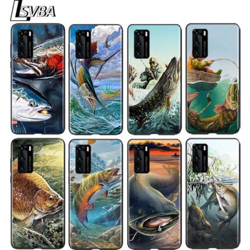Trout Panel Fish Fishing for Huawei P50 P40 P30 P20 P10 Pro Lite E Plus 4G 5G P9 P8 Lite P Smart Z S Soft Black Phone Case