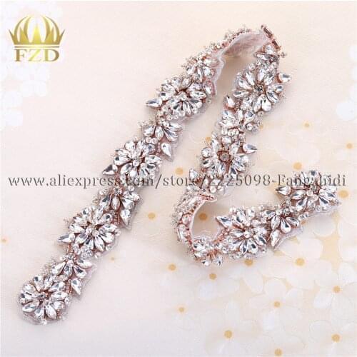 FZD 30 PCS Rhinestone Motif Beaded Applique For Garment Glass Crystal Sew On Bridal Sash Belt Rhinestone Patches For Waist band