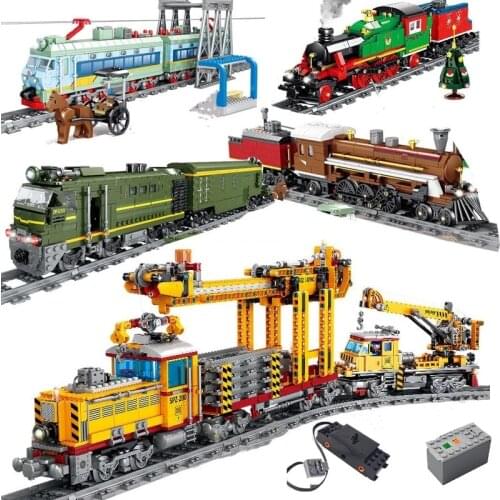City Train Power-Driven Rail Train Cargo With Tracks High-tech Battery Powered Electric Train Building Block Toys For Children