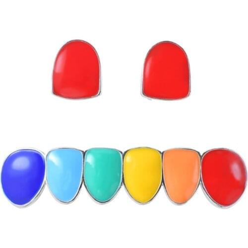 Hip Hop Colorful Teeth Grillz Top&Bottom Colorful Grills Dental Halloween Vampire Teeth Jewelry