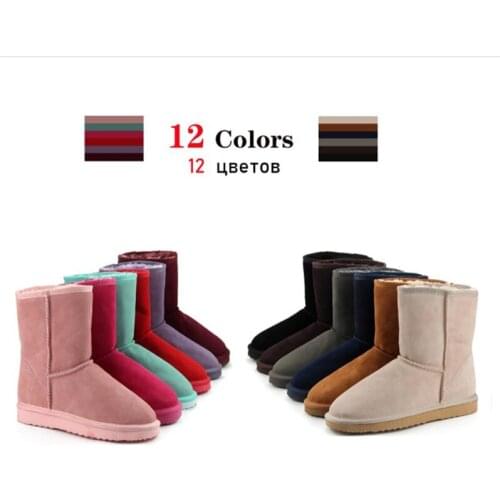 Classic Genuine Cowhide leather snow boots 100% Wool Women Boots Warm winter shoes for women large size 34-44