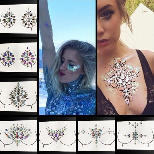 Classic Tribal Style Chest Tattoo Gem Sticker Shiny Jewelry Nipple Paste Various Decorations Crystal For Princesss Senior Party