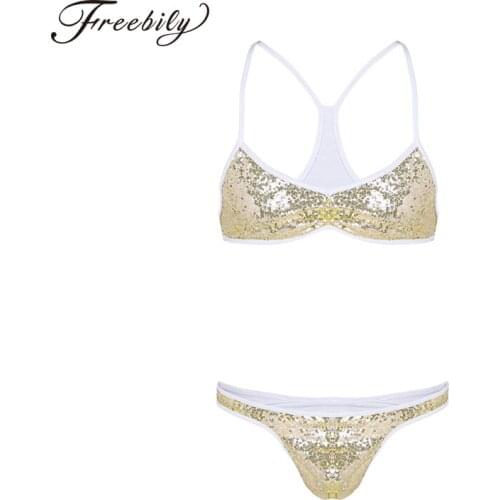 Gay Mens Sissy Lingerie Sexy Underwear Shiny Sequins Lingerie Set Spaghetti Strap Cross Back Bra Top with Briefs Panties