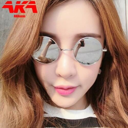 AKAgafas Round Sunglasses Women 2021 Lens Glasses Metal Frame Colorful Mirror Cool Sun Glasses Men Vintage Transparent Glasses