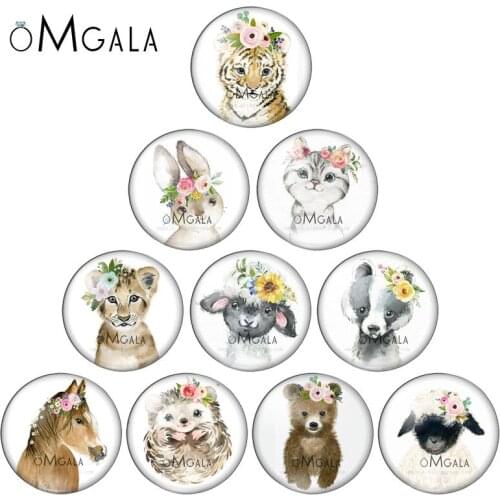 Round photo glass cabochon spring flower animal Cat Bear Lion Tiger Rabbit demo flat back Making findings 12mm/18mm/20mm/25mm