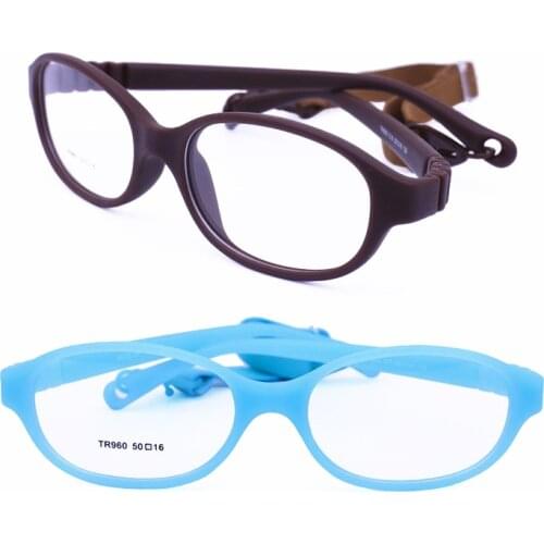 Hotsales 960 screwless hingeless rounded-shield TR90 environmental size 50mm optical glasses with elastic strap for myopia teens