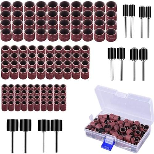 132pcs/set 120 Grit Drum Sanding Kit 1/2 1/4 3/8 Inch Sand Mandrels Fit for Dremel Nail Drill Rotary Tools