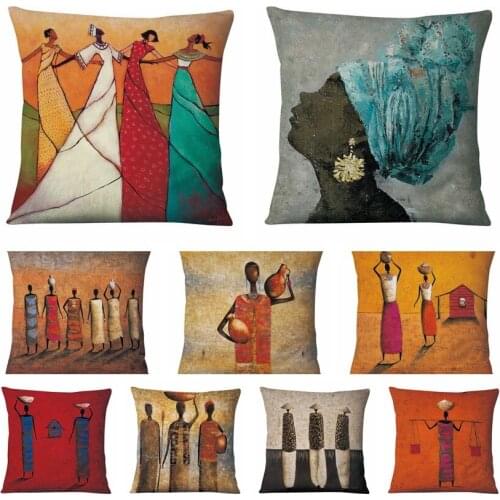 African Art Women Print Pillowcase Abstract Figure Painting Cushion Decorative Pillow Home Pillow Decoration Cushions 17*17inch