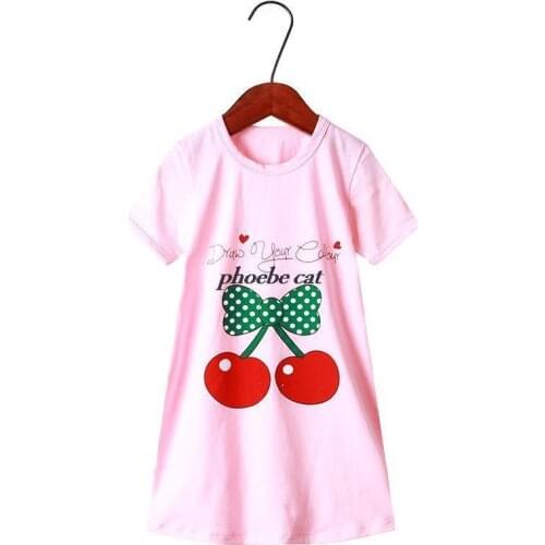 Cartoon Cherry Baby Girls Nightgown Pink Kids Pajama Soft Comfortable Children Sleepwear Round Neck Casual Toddler Nightdress