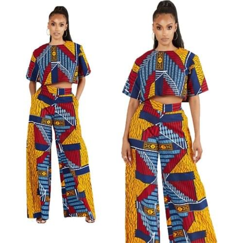 2021 African Clothes for Women Summer Autumn Sexy Fashion Printing Top Pants Sets Casual Ethnic Suit Plus Size Cloth 2 Pcs
