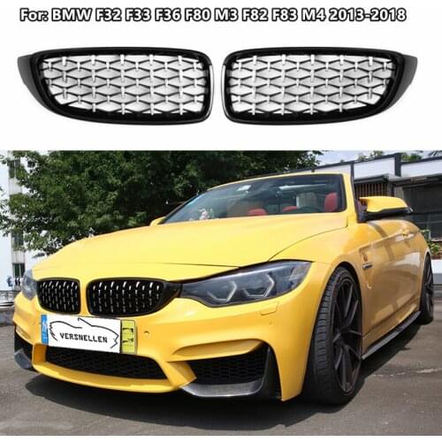 F32 F36 M3 M4 Diamond Style Front Grill Car Front Bumper Grille For BMW 4 Sereis F32 F33 F36 F82 M4 M3 2014-2018 Black Chrome