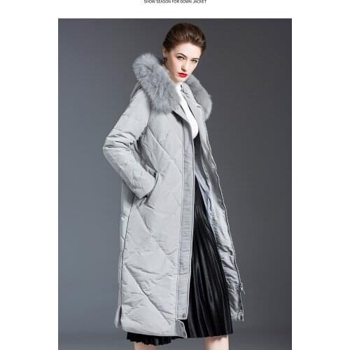 Raccoon fur collar over the knee Women Long Down Jacket Hooded White Duck Down Jackets Women Thick Warm Parkas Winter outwears