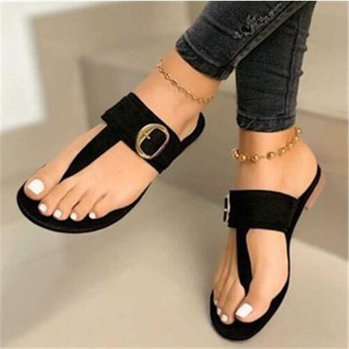 2021 Summer Flats Female Clip Feet New Clip Toe Flat Sandals Fashion Womens Sandals Comfortable Buckle Outdoor Beach Slippers