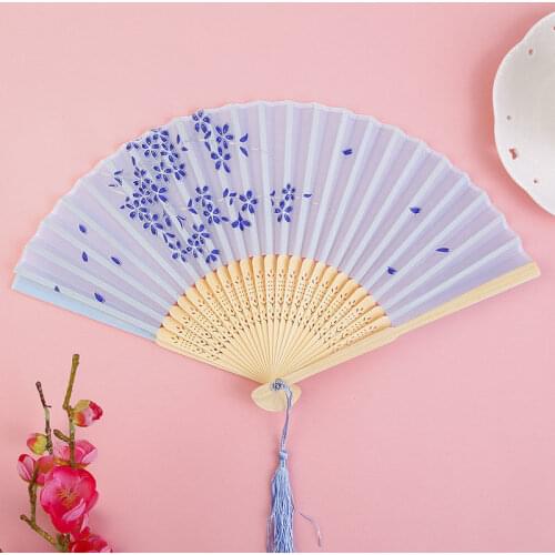 Vintage Style Silk Bamboo Folding Fan Chinese Japanese Pattern Home Decoration Ornaments Dance Wedding Hand Fan Art Craft Gift
