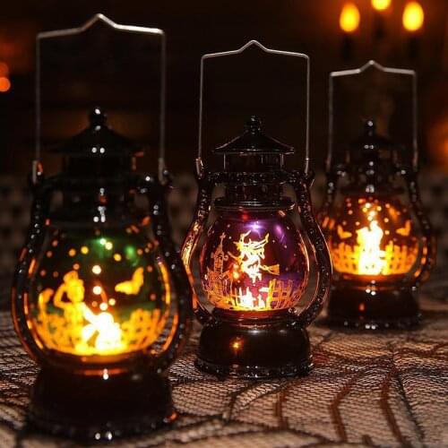 Halloween Decoration Oil Lamp LED Retro Glowing Light Hanging Decoration Witch Painted Home Party Ornaments Supply Horror Props