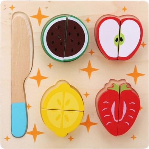 Funny Baby Pretend Play Cutting Toy Wooden Fruits Dessert Set Educational Food Cognition 3D Puzzle Shape Matching Jigsaw Toy