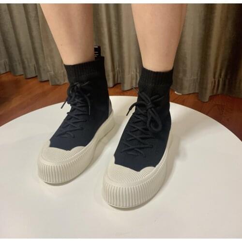 High-top shoes womens socks boots autumn 2021 new platform platform thick bottom fashion wild ins casual knitted trendy shoes
