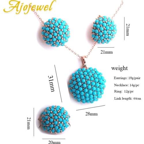 Ajojewel New Blue Hydrangea Flower Jewelry Sets For Women Ladies Beautiful Resin Earrings Pendant Necklace Ring Size 7,8,9