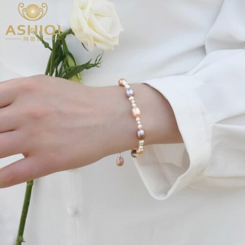 ASHIQI Natural Freshwater Pearl Bracelet 925 Sterling Silver Jewelry for Women Mixed Color Personality Gift 2021 New