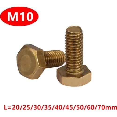 10pcs DIN933 M10 Brass Hex hexagonal Bolt Screws M10*20/25/30/35/40/50/60/70/80mm brass bolts