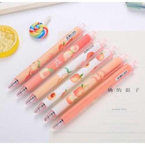 36 pcs/lot Kawaii Peach Press Gel Pen Cute 0.5 mm black Ink Signature Pens Promotional Gift Stationery School Supplies